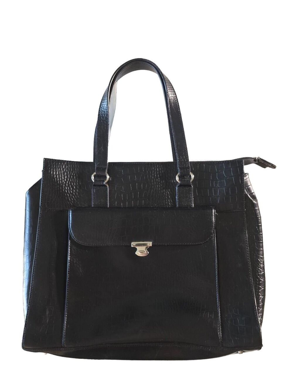 Metrochic Black Alligator Leather Laptop Tote Bag Satchel Briefcase School